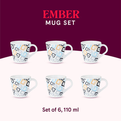 Larah by Borosil Novelty Ember Mug Set 110 ml x 6