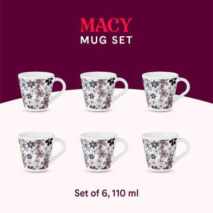 Larah by Borosil Novelty Macy Mug Set 110 ml x 6