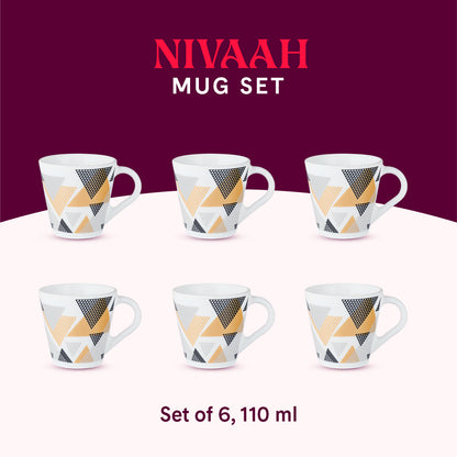 Larah by Borosil Novelty Nivaah Mug Set 110 ml x 6