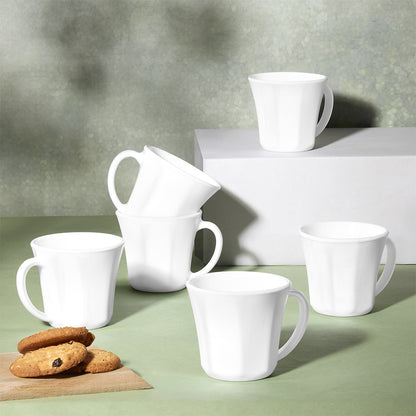 Larah By Borosil Octa Mug Set, White 120 ml x 6