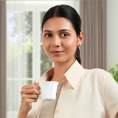 Larah By Borosil Octa Mug Set, White 120 ml x 6