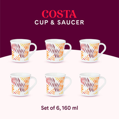 Larah by Borosil Crysta Costa Mug Set 160 ml x 6