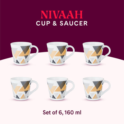 Larah by Borosil Novelty Nivaah Mug Set 160 ml x 6