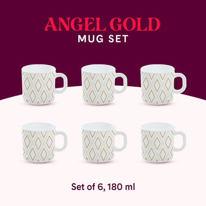 Larah by Borosil Angel Gold Mug Set 180 ml x 6