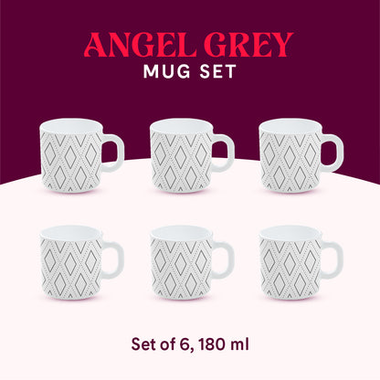 Larah by Borosil Angel Grey Mug Set 180 ml x 6