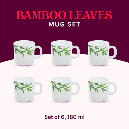 Larah by Borosil Bamboo Leaves Mug Set 180 ml x 6