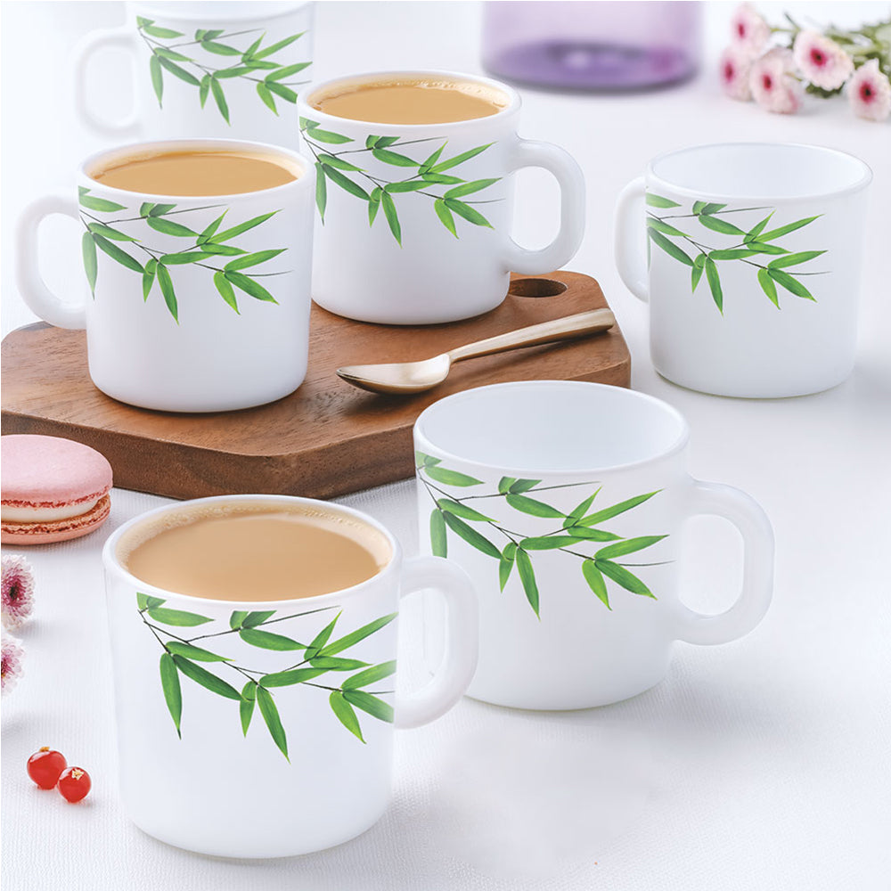 Larah by Borosil Bamboo Leaves Mug Set 180 ml x 6