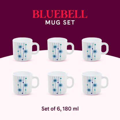 Larah by Borosil Bluebell Mug Set 180 ml x 6