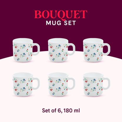 Larah by Borosil Bouquet Mug Set 180 ml x 6