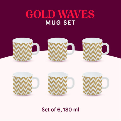 Larah by Borosil Gold Waves Mug Set 180 ml x 6