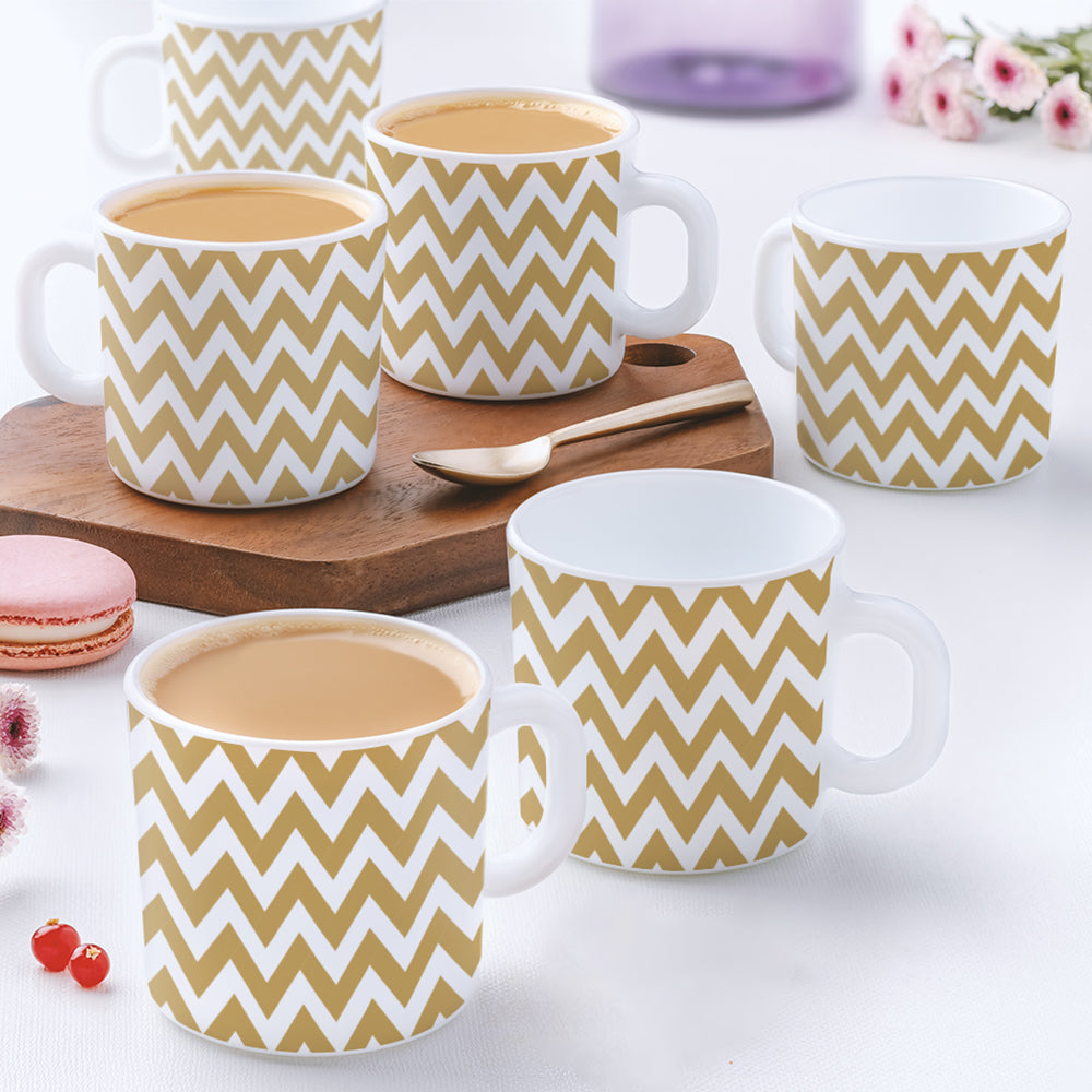 Larah by Borosil Gold Waves Mug Set, 180ml x 6