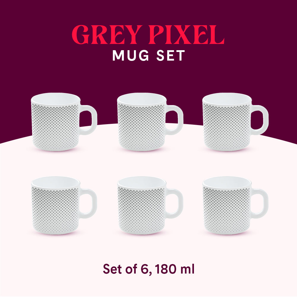 Larah by Borosil Grey Pixel Mug Set 180 ml x 6