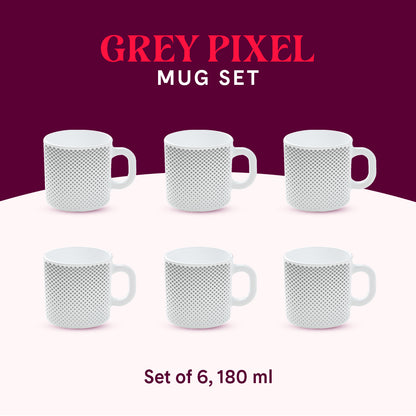 Larah by Borosil Grey Pixel Mug Set 180 ml x 6