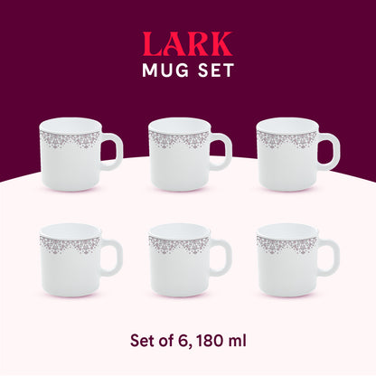 Larah by Borosil Lark Mug Set 180 ml x 6
