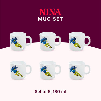 Larah by Borosil Nina Mug Set 180 ml x 6