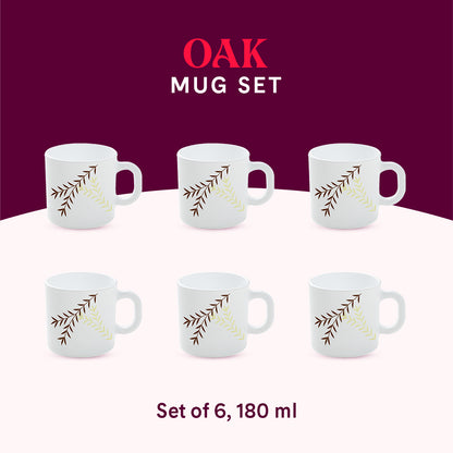 Larah by Borosil Oak Mug Set 180 ml x 6