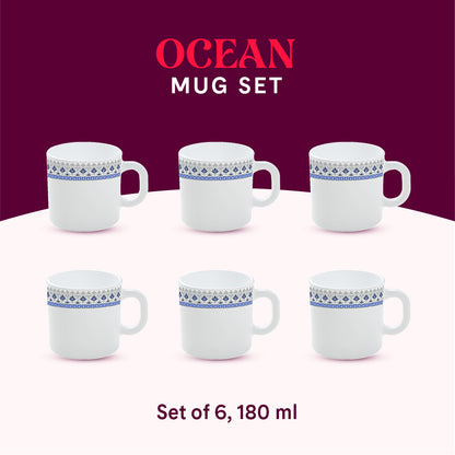 Larah by Borosil Ocean Mug Set 180 ml x 6