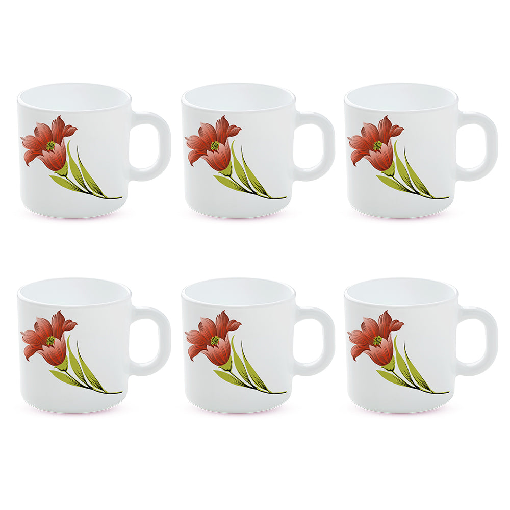 Larah by Borosil Red Iris Mug Set 180 ml x 6