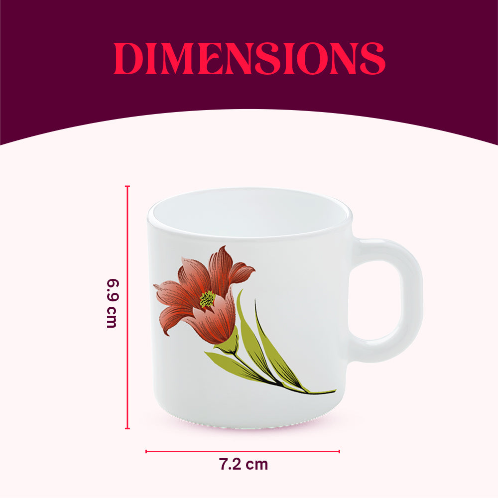 Larah by Borosil Red Iris Mug Set 180 ml x 6
