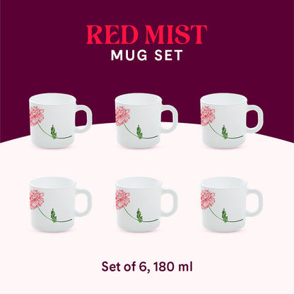 Larah by Borosil Red Mist Mug Set 180 ml x 6