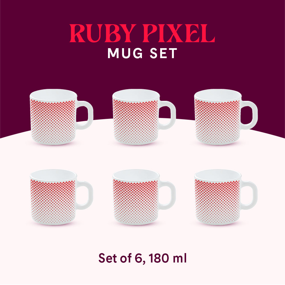Larah by Borosil Ruby Pixel Mug Set 180 ml x 6