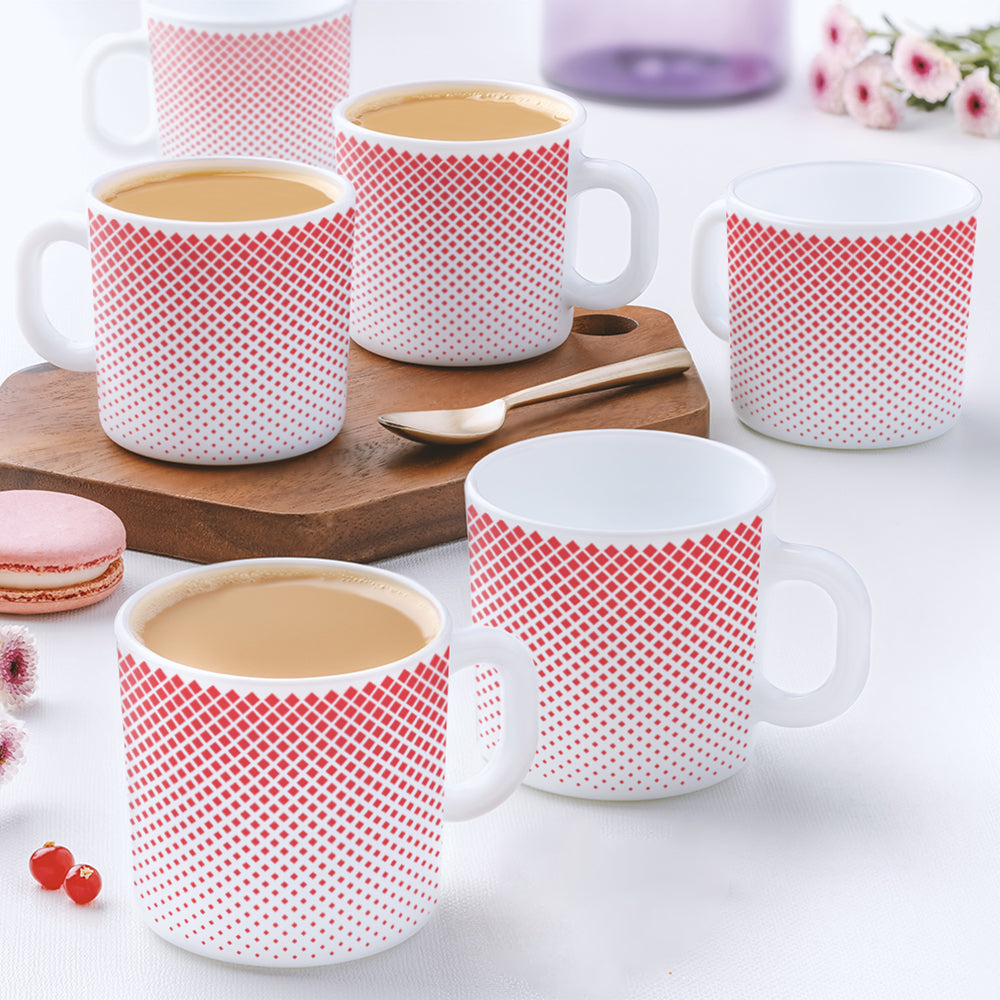 Larah by Borosil Ruby Pixel Mug Set 180 ml x 6