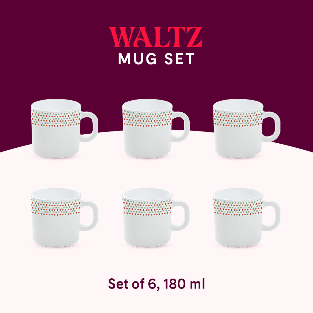 Larah by Borosil Waltz Mug Set 180 ml x 6 (Option 1)