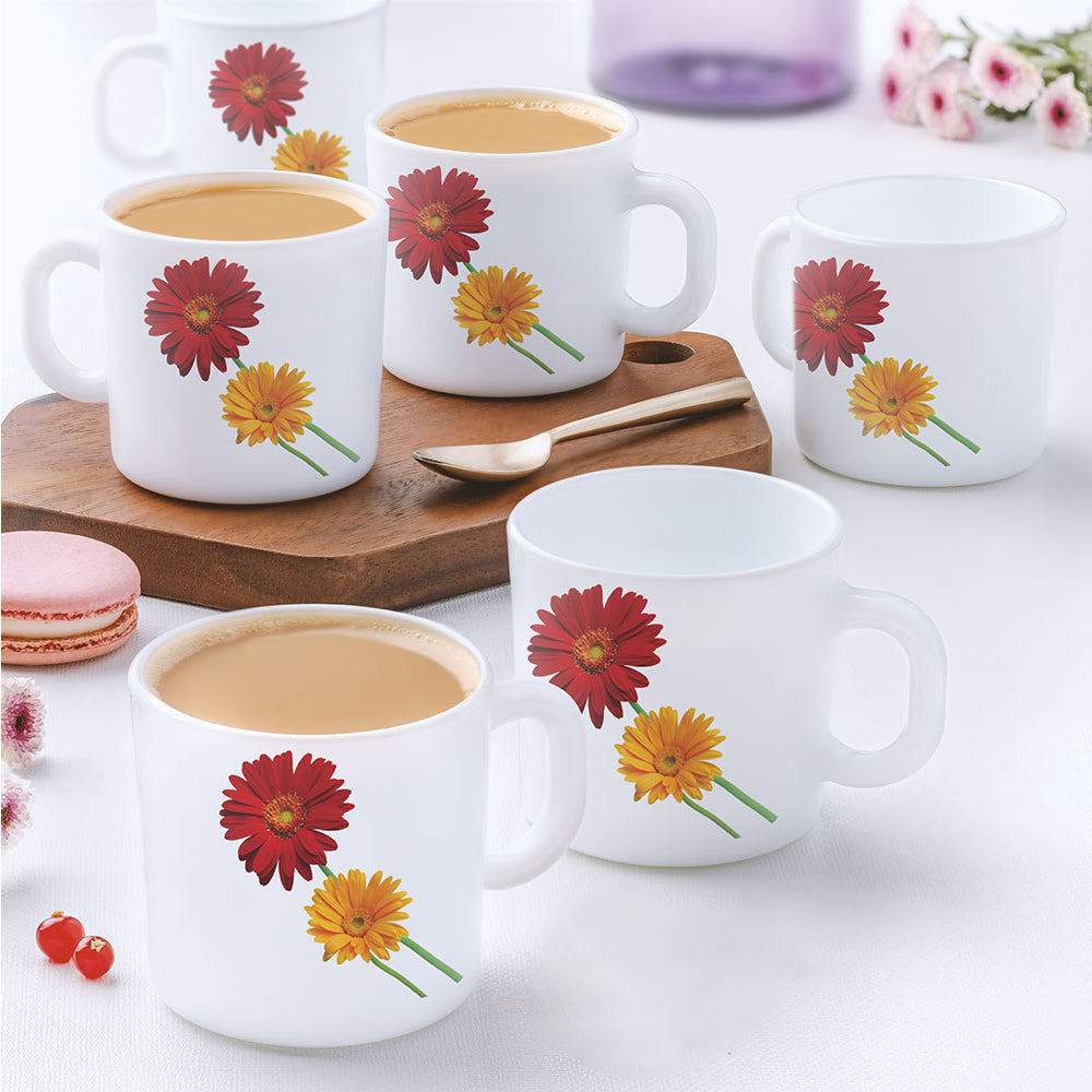 Larah by Borosil Zinnia Mug Set, 180ml x 6