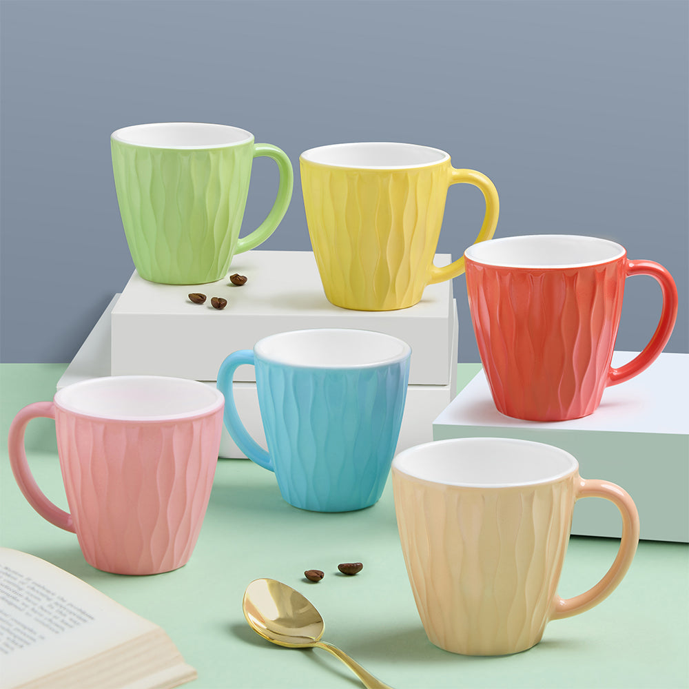 Larah By Borosil Curl Cup Set, Assorted Colours, 200ml x 6