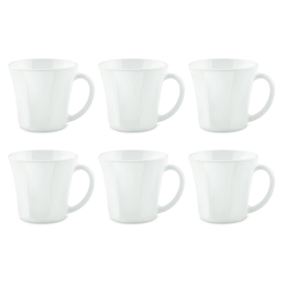 Larah By Borosil Octa Mug Set, White 200 ml x 6