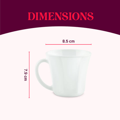 Larah By Borosil Octa Mug Set, White 200 ml x 6