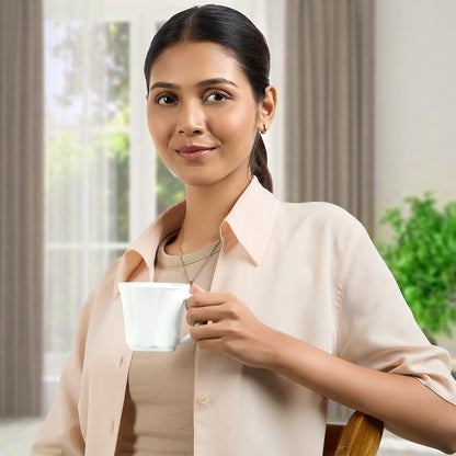 Larah By Borosil Octa Mug Set, White 200 ml x 6