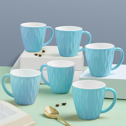 Larah By Borosil Curl Cup Set, Powder Blue 200 ml x 6