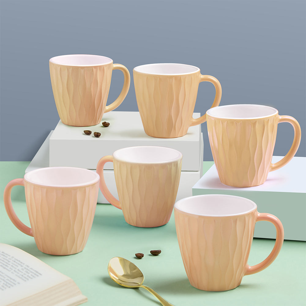 Larah By Borosil Curl Cup Set, Peach Puff, 200ml x 6