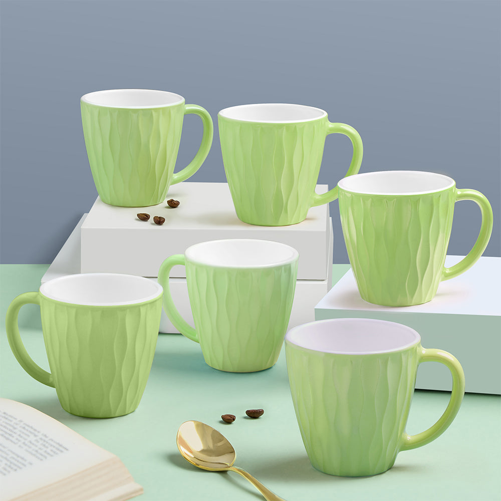 Larah By Borosil Curl Cup Set, Soft Green, 200ml x 6