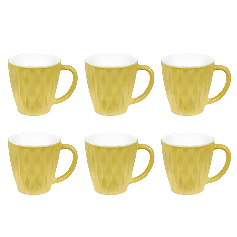 Larah By Borosil Curl Cup Set, Sun Yellow 200 ml x 6