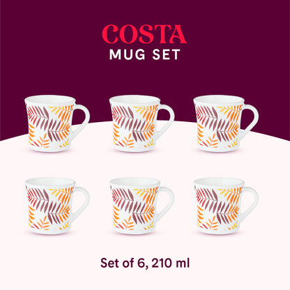 Larah by Borosil Crysta Costa Mug Set 210 ml x 6