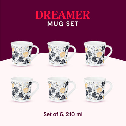 Larah by Borosil Crysta Dreamer Mug Set 210 ml x 6