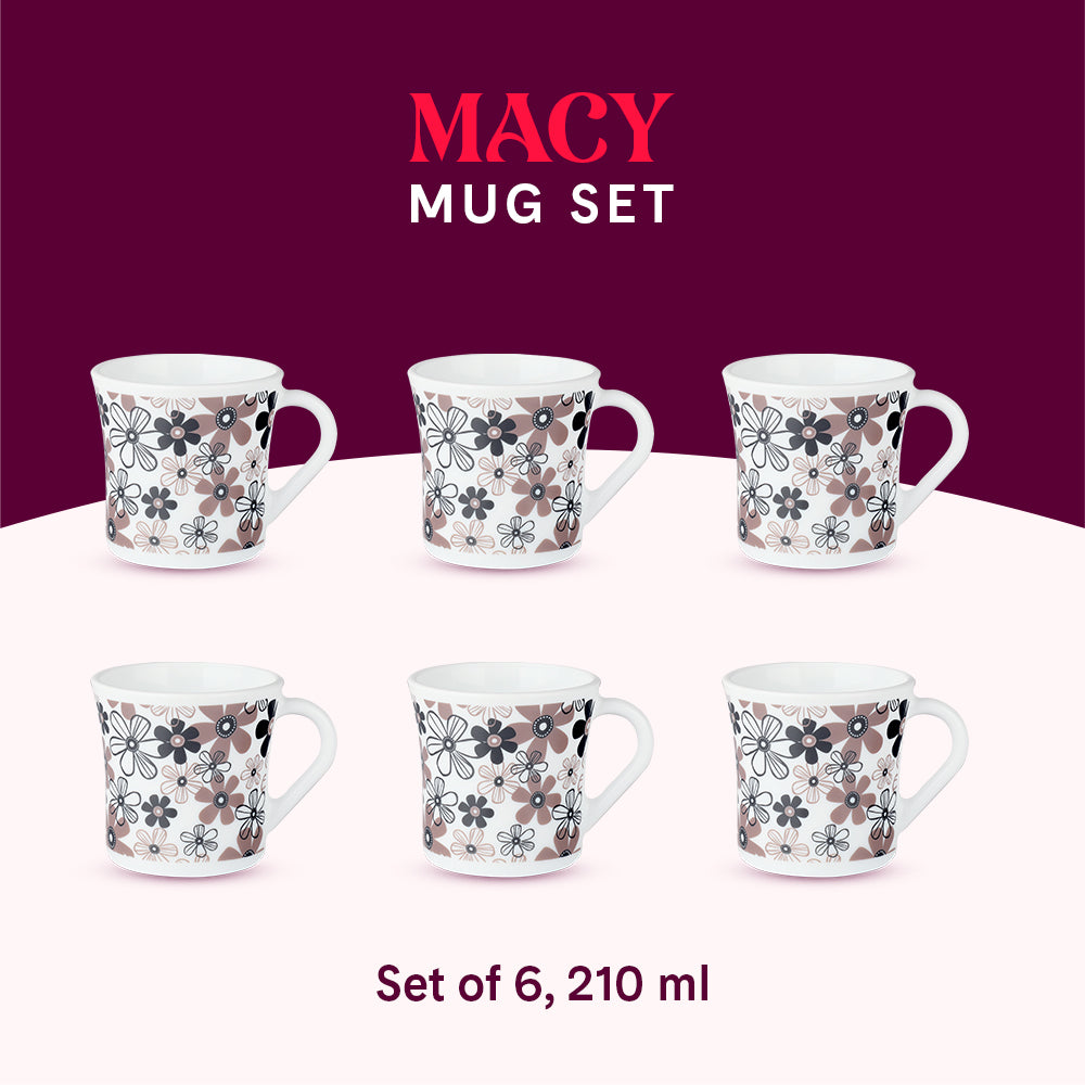 Larah by Borosil Crysta Macy Mug Set 210 ml x 6