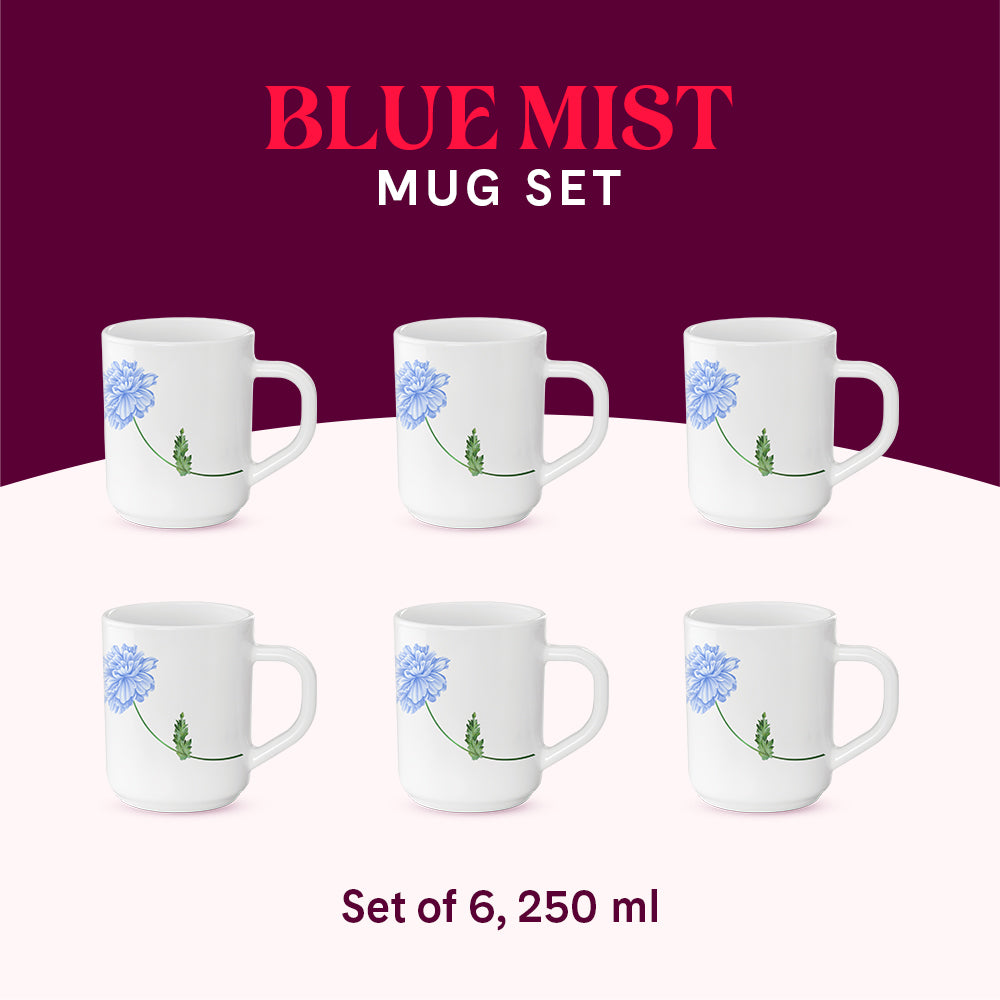 Larah by Borosil Blue Mist Mug Set 240 ml x 6