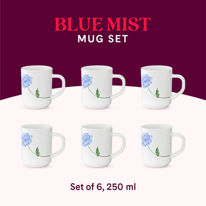 Larah by Borosil Blue Mist Mug Set 240 ml x 6