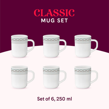 Larah by Borosil Classic Mug Set 240 ml x 6
