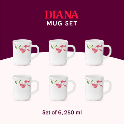 Larah by Borosil Diana Mug Set 240 ml x 6