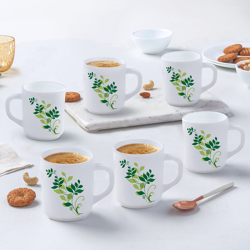 Larah by Borosil Fern Mug Set 240 ml x 6