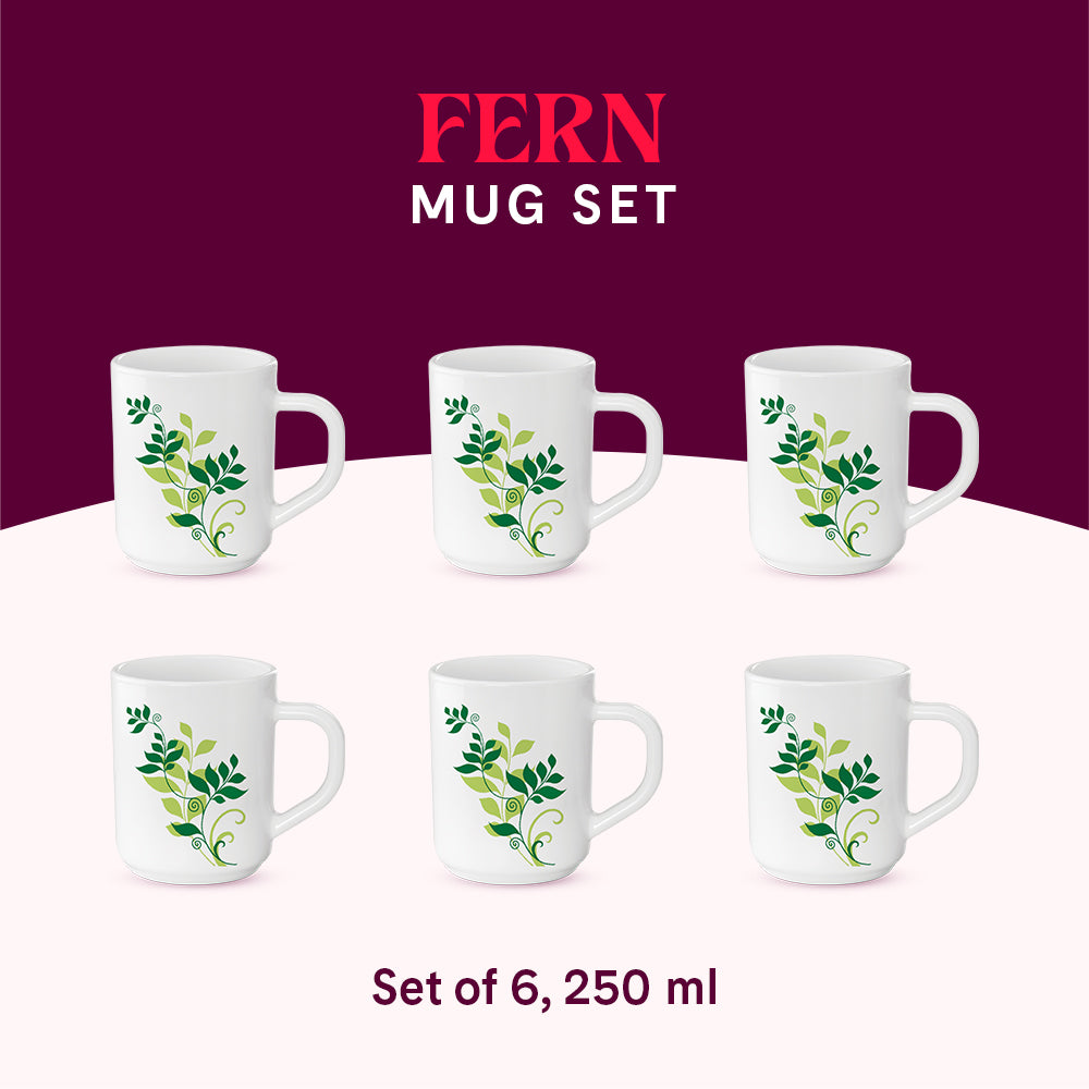 Larah by Borosil Fern Mug Set 240 ml x 6