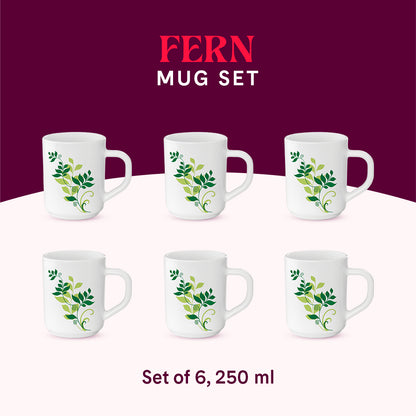 Larah by Borosil Fern Mug Set 240 ml x 6