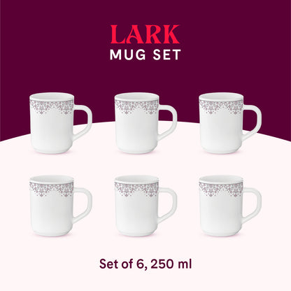 Larah by Borosil Lark Mug Set 240 ml x 6