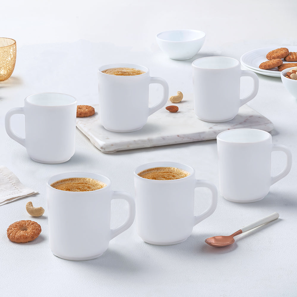 Larah By Borosil White Mug Set 240 ml x 6