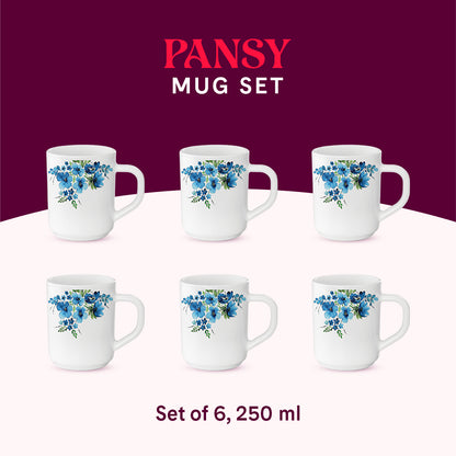 Larah by Borosil Pansy Mug Set 240 ml x 6