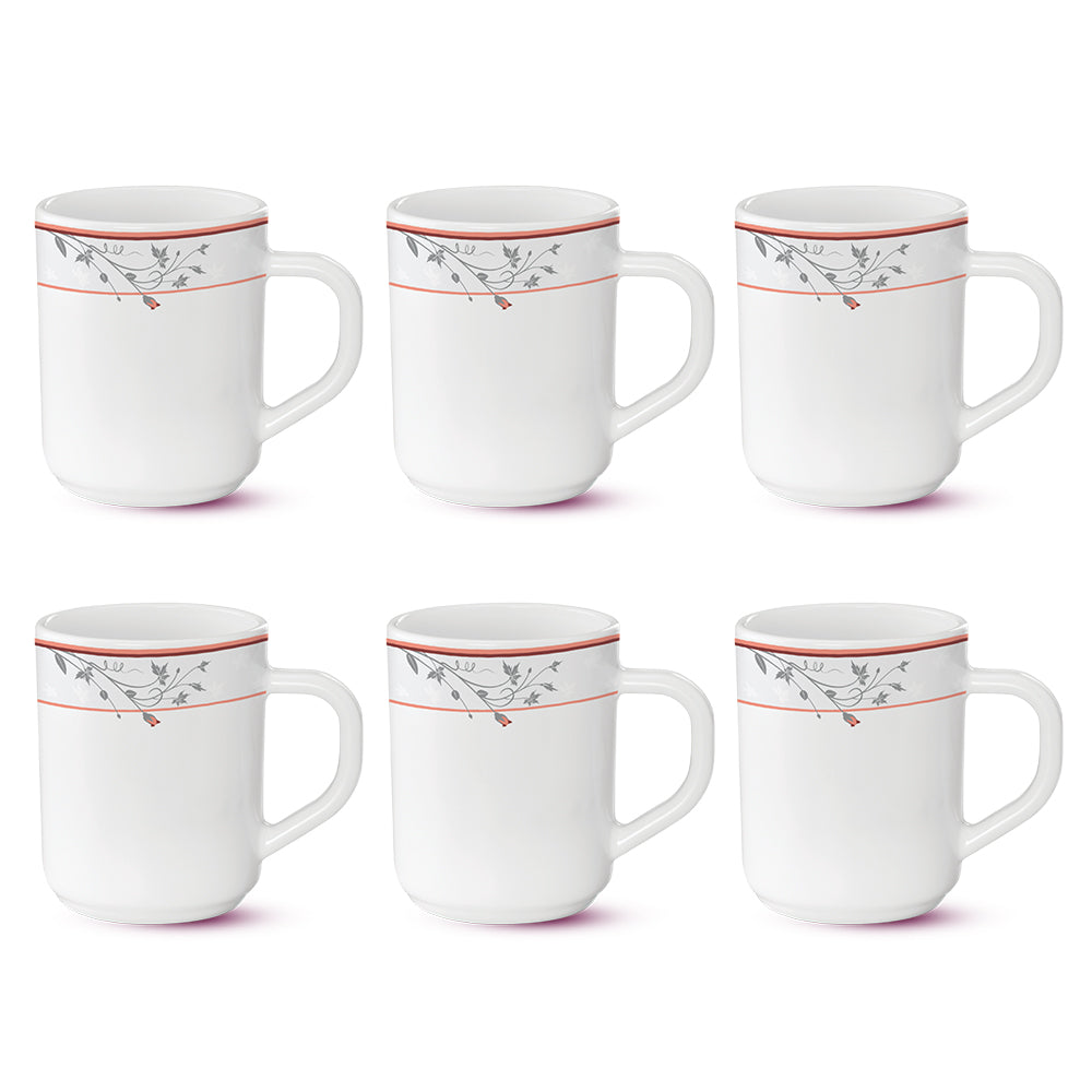 Larah By Borosil Quartz Mug Set, 240ml x 6
